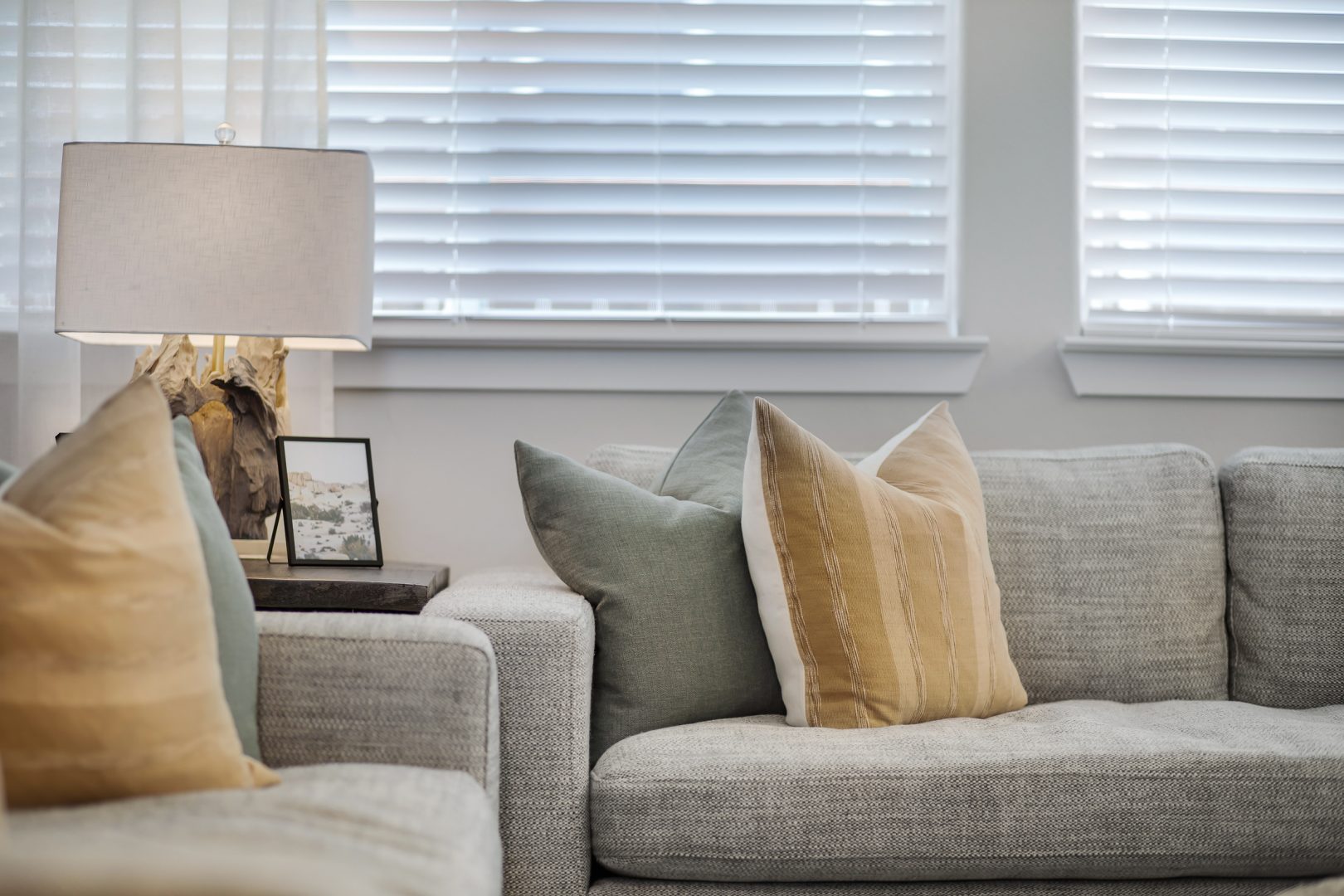 a living room with two couches and a lamp at The VLux Trails